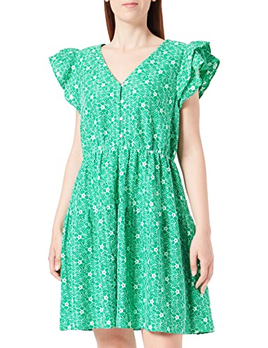 Bestseller A/S Damska sukienka VMSONEY LACE SL dekolt w serek, krótka sukienka WVN, Bright Green/Detail:Snow White Lines, L, Bright Green/Detail:Snow White Lines, L