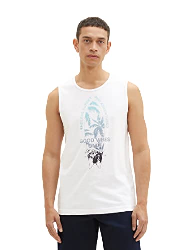 TOM TAILOR Męski tank top z letnim nadrukiem, 20000 – biały, S