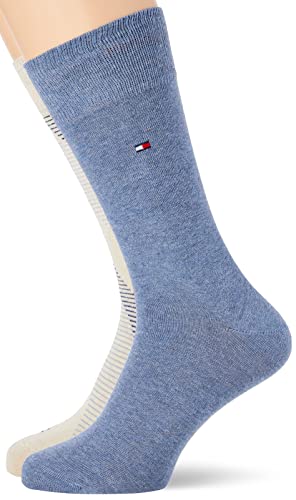 Tommy Hilfiger Męskie skarpety diagonalne w paski Classic Sock, Beżowy denim melanż, 43-46 EU