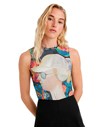 Desigual Damska koszulka z maltańskim ciałem, Czarny, XL