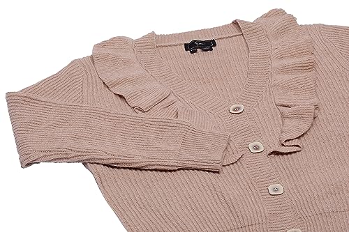 faina Damski rozdwajany drewniany brzeg uszu dekolt w serek modny kardigan akryl beżowy rozmiar XS/S, beżowy, XS