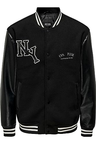 ONLY & SONS ONSJAY Varsity 23 Kurtka męska OTW bomberka, czarna, XL, czarny, XL