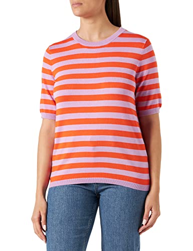 KAFFE damski sweter z krótkim rękawem regularny krój KAmilo krótki rękaw dzianina, Lupine/Orange Stripe, M