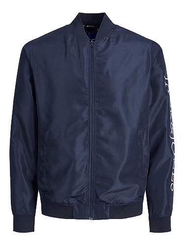 Jack & Jones JORPALMA Bomberka męska kurtka bomberka, granatowa marynarka/szczegóły: Sleeve Print, S, Granatowy blezer/szczegóły: nadruk na rękawie, S