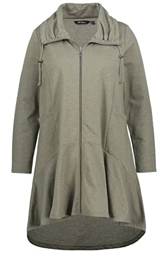 Ulla Popken Damska bluza z kołnierzem i zamkiem błyskawicznym, zielony, 42-44 duże rozmiary