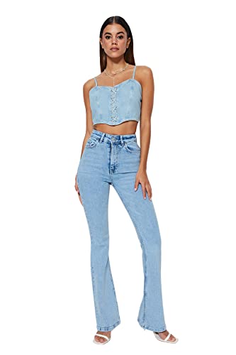 Trendyol Damskie spodnie jeansowe z wysokim stanem, Jasnoniebieski, 62