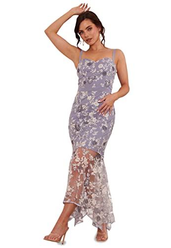 Chi Chi London Damska haftowana sukienka bodycon Petite Peplum w kolorze niebieskim koktajlu, 14, NIEBIESKI, 40-Maly