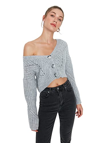 Trendyol Akrylowy kardigan - szary - regularny L szary, Szary, L