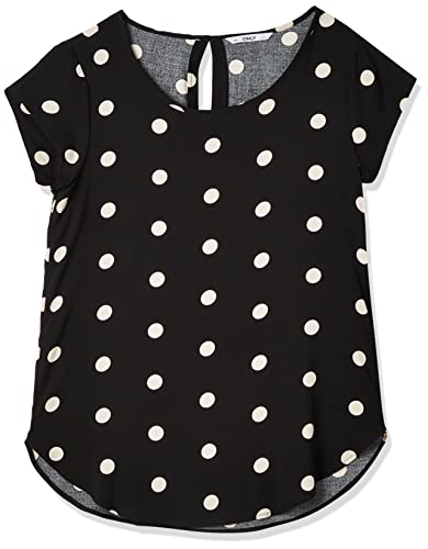 ONLY Women's Onlnova Life S/S TOP PTM T-Shirt, Black/AOP: 343 Big dot, 34