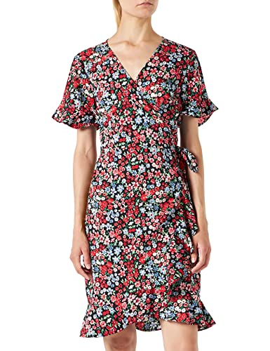 Only Kobiety Onlolivia S/S Wrap Dress Wvn Noos Sukienka, Czerwony/Czarny, 34 PL