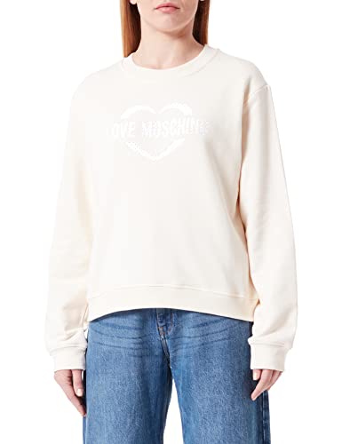 Love Moschino Damska bluza z długim rękawem o regularnym kroju z okrągłym dekoltem i serduszkiem z nadrukiem holograficznym, kremowy, 44