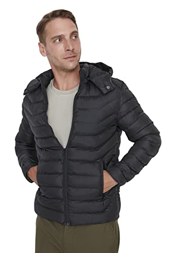 Trendyol Męska kurtka z regularnym swellingiem z kapturem, Czarny, L