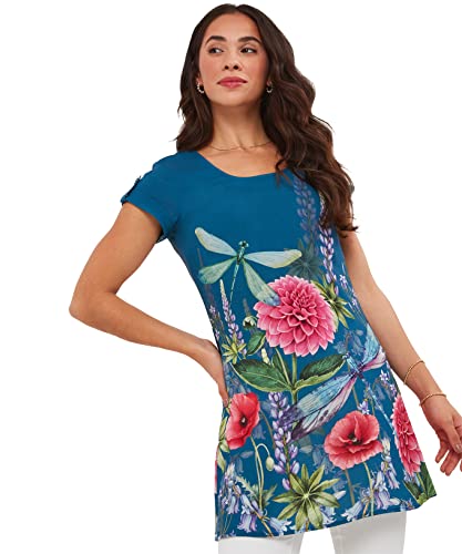 Joe Browns Damska sukienka tunika z kwiatowym nadrukiem ważki, niebieska, 8, NIEBIESKI, 34