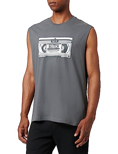 Koton Męski tank top bez rękawów z nadrukiem Crew Neck Cotton, Anthracite (931), S