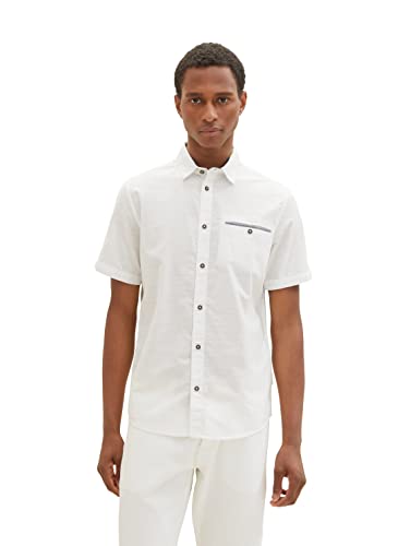 TOM TAILOR Męska koszula z krótkim rękawem z kieszenią na piersi, 10332 – Off White, L