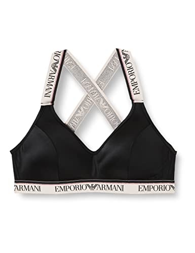 Emporio Armani Damski biustonosz sportowy z mikrofibry z logo Straps Wyściełany biustonosz, czarny, XL
