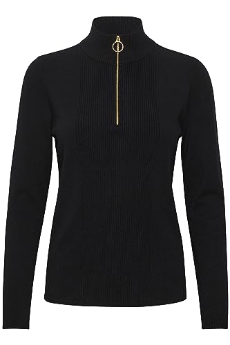 Cream damski sweter z okrągłym dekoltem i długim rękawem z długim zamkiem błyskawicznym, czarna, XL/XXL