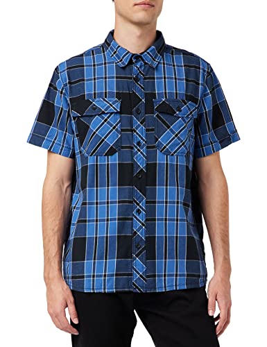 Brandit ROADSTAR koszula z krótkim rękawem, koszula rekreacyjna, w kratkę, męska koszula z drewnianym futerałem, niebieski indygo - czarny, M