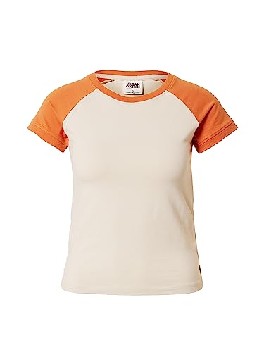 Urban Classics Ladies Organic Stretch Short Retro Baseball Tee, Koszulka Damska, Softseagrass/vintageorange, Softseagrass/Vintageorange, L
