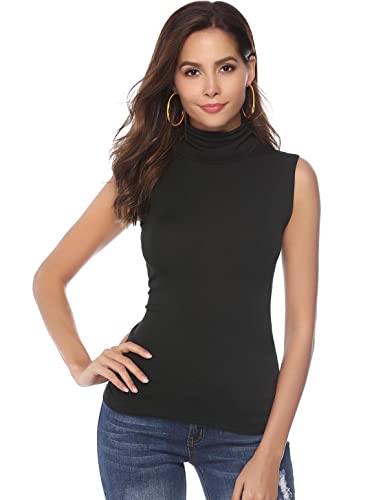Irevial Koszula damska bez rękawów, elegancka, basic, z golfem, jednokolorowa, S-XXL, czarny (2), XL