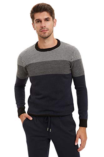 DeFacto Męski sweter z dzianiny z długim rękawem, okrągły dekolt, slim fit dla mężczyzn, topy (granatowy, 3XL), grantowy, 3XL