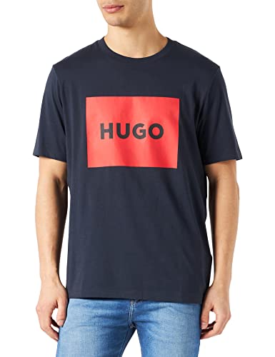 HUGO Męski T-shirt Dulive222 z bawełnianego dżerseju z okrągłym dekoltem i logo bokserskie, Dark Blue405, XL