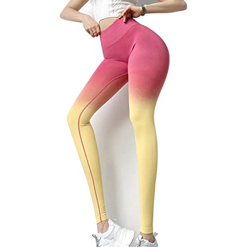 EULLA Damskie sportowe legginsy do jogi, bezszwowe, z wysokim stanem, treningowe, hip-up, fitness, spodnie do biegania, kwiat, M