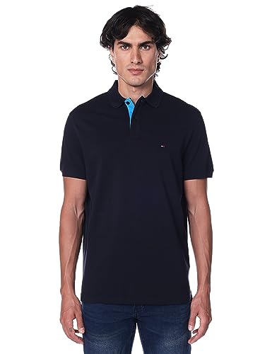 Tommy Hilfiger Męska koszulka polo z kontrastowymi listwami Regular S/S, Pustynne niebo, XS