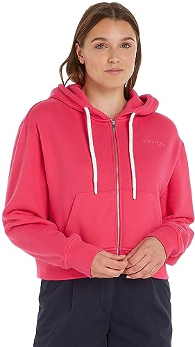 Tommy Hilfiger Damska bluza z kapturem REG Hilfiger FR-Terry z zamkiem błyskawicznym, jasnoróżowa, S, Jasny różowy Cerise