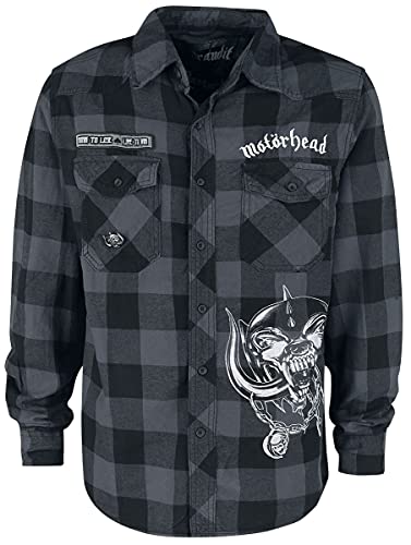 Motörhead Brandit Bastards męska koszula w kratkę z długim rękawem, czarno-szara, Schwarz/Grau, 3XL