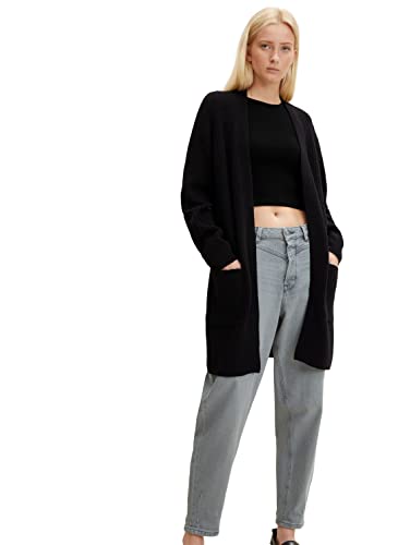 TOM TAILOR Denim Damski Kardigan długi styl z kieszeniami 1034490, 14482 - Deep Black, S