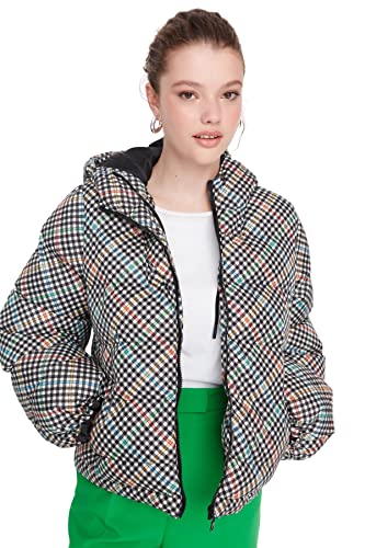 Trendyol Damska kurtka zimowa z klapą, jednokolorowa, oversize, wielokolorowa, S, wielobarwny
