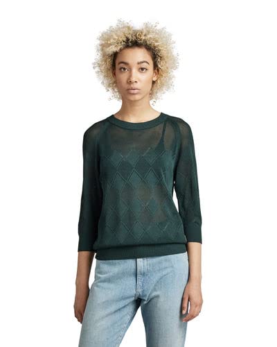 G-STAR RAW Damski sweter z dzianiny Pointelle Half Sleeve, Zielony (liście D22120-b754-4287), M