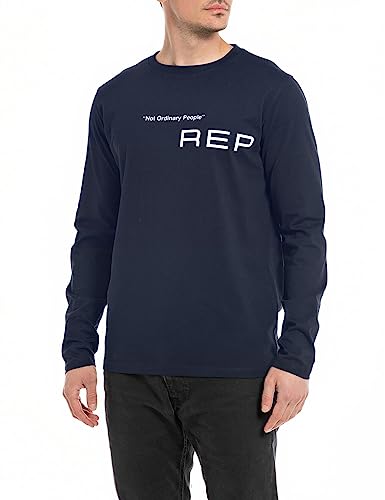 Replay Męska koszulka z długim rękawem, krój regular slim fit, 576 Midnight Blue, L