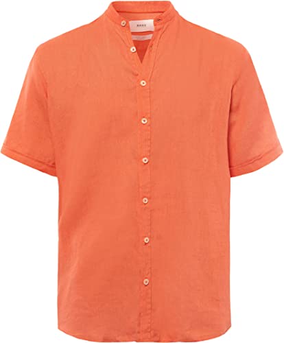 BRAX Męski styl Lionel U Linen Garment DYE koszula męska z letniego lnu ze stójką koszula, arbuz, XL, Watermelon, XL