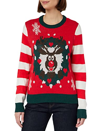ONLY Damski sweter Onlxmas Deco Stripe L/S Box KNT, High Risk Red/Pattern:w. Ponderosa Pine/Slate Black/Cloud Dancer, XL