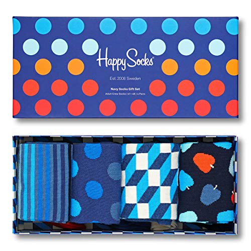 Happy Socks Gift Box, kolorowe i zabawne, Skarpety dla kobiet i mężczyzn, Niebieski-Czerwony-Biały 4 pary (41-46)