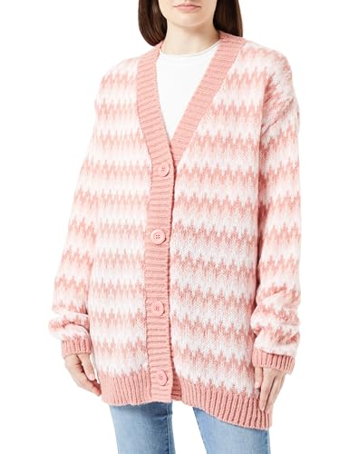 aleva Damski sweter z dzianiny z guzikami 15525004-AL04, różowy, wielokolorowy, M/L, Różowy, wielokolorowy., M-L