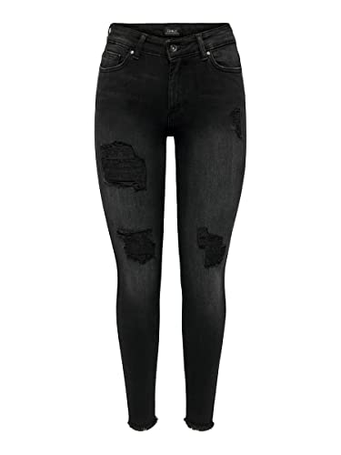 ONLY Dżinsy damskie skinny fit ONLBlush Mid Raw Ankle Dest, Washed Black, (L) W / 34L