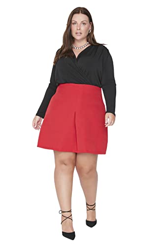 Trendyol Damska plisowana spódnica plus size mini linia A tkana spódnica plus size, Czerwony, 72-Du?e rozmiary