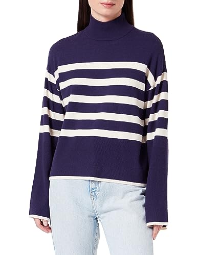 VERO MODA Damski sweter z dzianiny VMHAPPINESS LS HIGHNK Pullove GA Boo REP, Astral Aura/Stripes:w. Birch, L