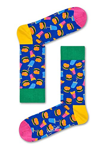 Happy Socks Hamburger, kolorowe i zabawne, Skarpety dla kobiet i mężczyzn, Niebieski-Zielony-Pomarańczowy-Różowy (36-40)