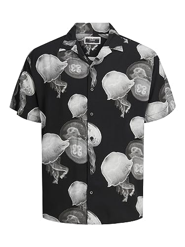 JACK & JONES Męska koszula Jcounnatural Reggie Resort Shirt Ss, czarny/kolor: biały, L