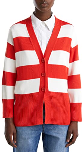 United Colors of Benetton Sweter damski kardigan M/L 1494e601v, czerwony sweter w paski fantazyjny 901, M, Czerwone paski Fancy 901, M