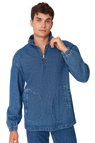 Trendyol Męski kołnierz stojący, zwykły, regularny płaszcz, niebieski, XL, NIEBIESKI, XL