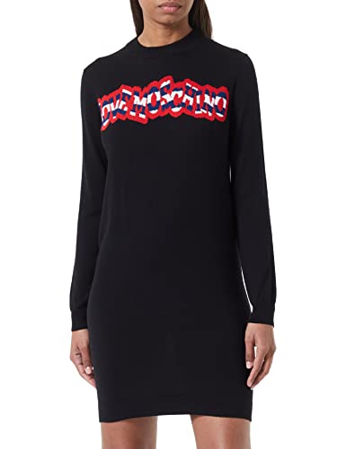 Love Moschino Damska sukienka z paskiem, żakardowa, Intarsia On The Front, czarny, 40