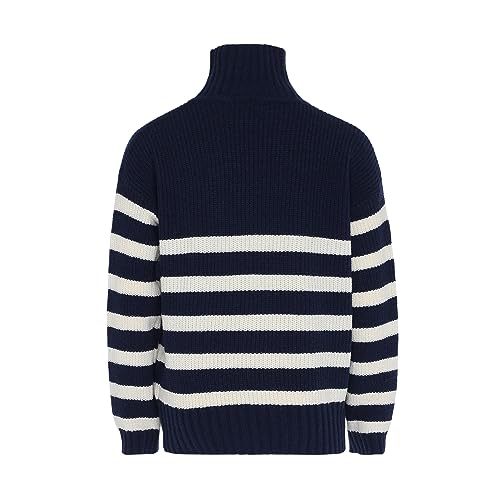 Blonda Damski top z dzianiny w paski w stylu vintage akryl morski WOLLWEISS rozmiar XS/S, Granatowa biel wełny, XS