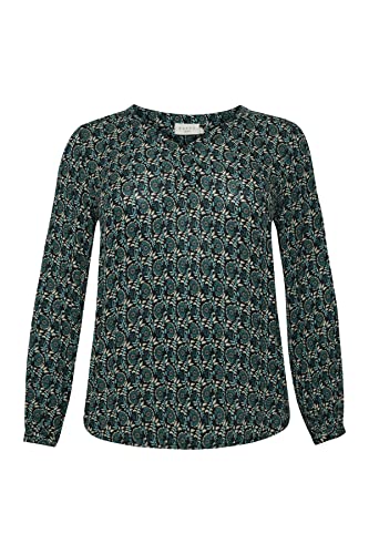Kaffe Curve Plus Size Damska bluzka z długim rękawem zrelaksowany krój V-Neck Printed, Nadruk zielonego kwiatu i liścia, 44/du?y rozmiar