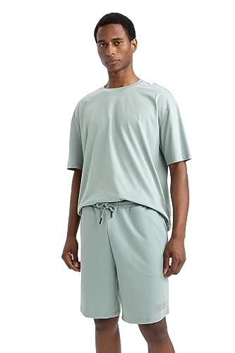 DeFacto Męski Basic Oversized T-shirt męski – klasyczny T-shirt dla mężczyzn, Por. zielony, S