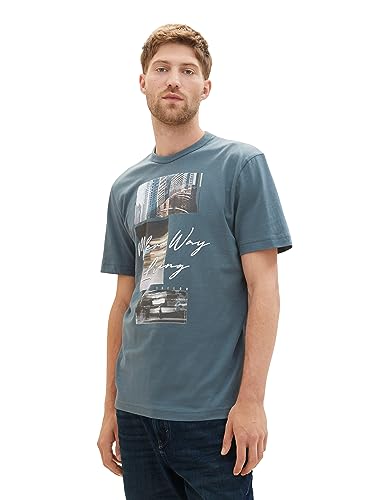 TOM TAILOR Męski t-shirt z nadrukiem fotograficznym z bawełny, 32506-dusty dark teal, XXL